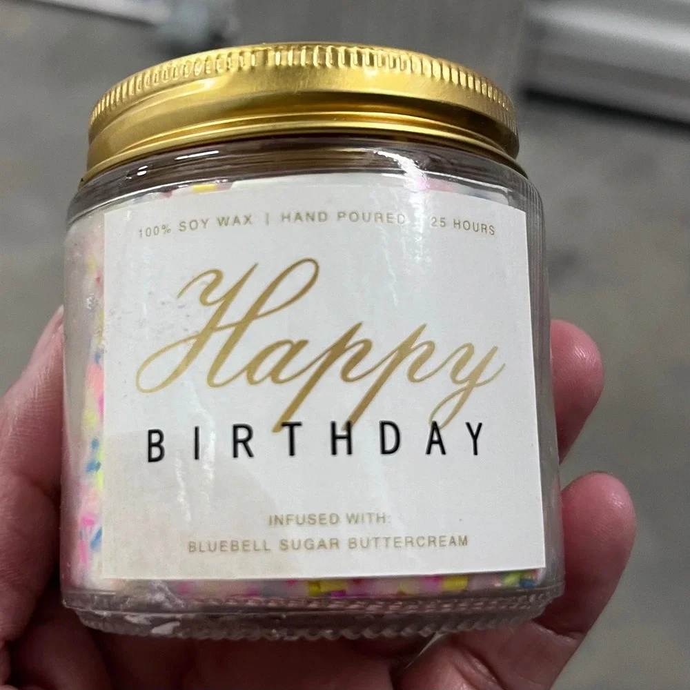 Happy Birthday Soy Wax Candle Bluebell Sugar Buttercream Scent 25 Hour Burn Time
